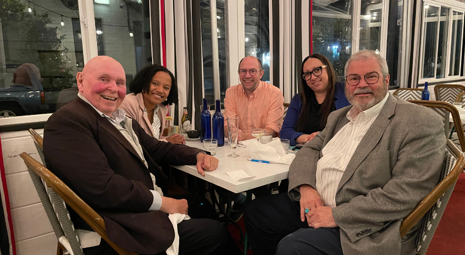 Catching up with Oregonian colleagues Racheal Banks, Multnomah County Public Health Director,  Richard Bruno, Multnomah County Health Department Health Officer, Naomi Adeline-Biggs, Public Health Division Director at the Oregon Health Authority, and Hugh Tilson, Dean Halverson’s senior advisor and former Multnomah County (OR) Health Officer and Human Services Director.